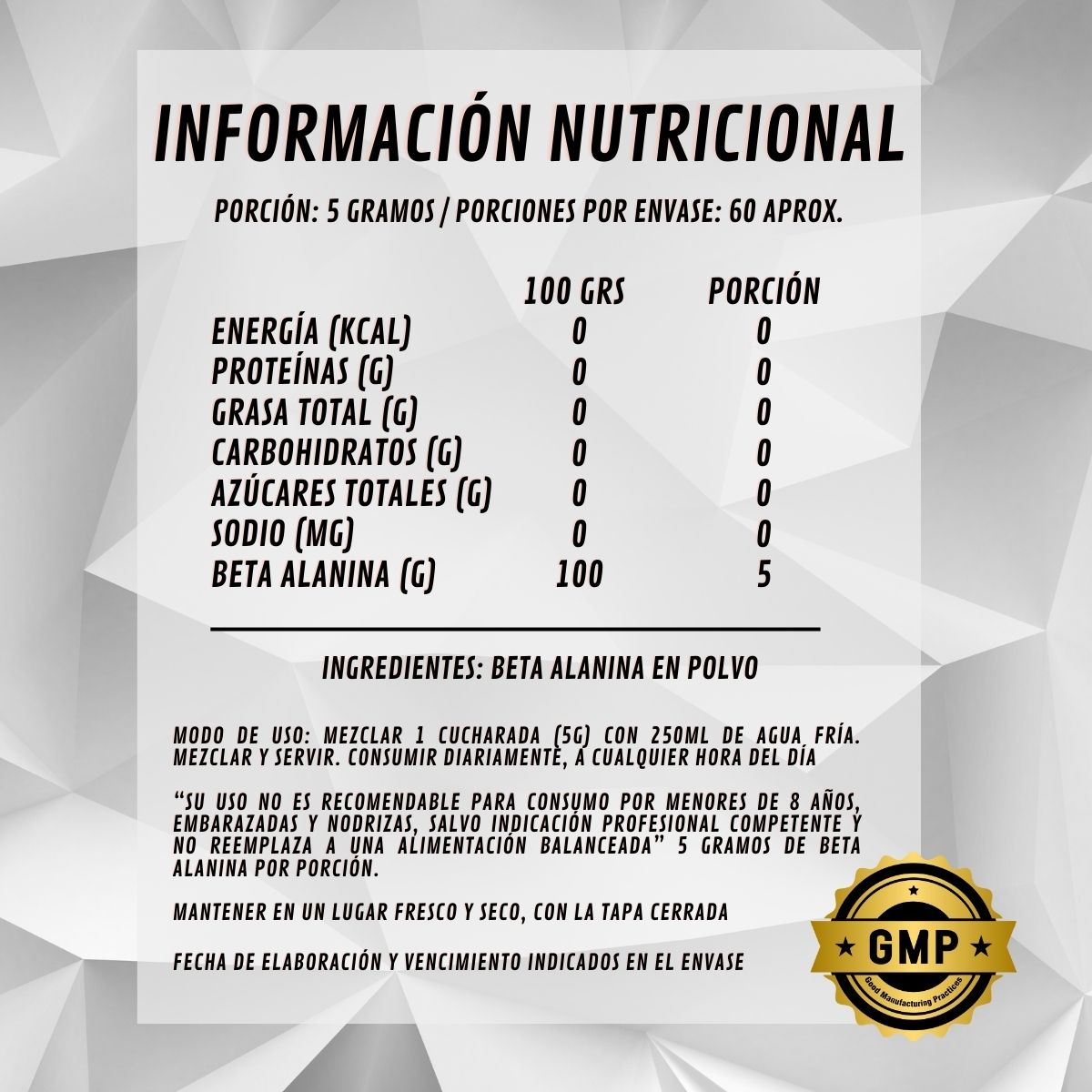 PREVENTA BETA ALANINA 300 GRS (60 SERVICIOS) THEFITSIDE NUTRITION