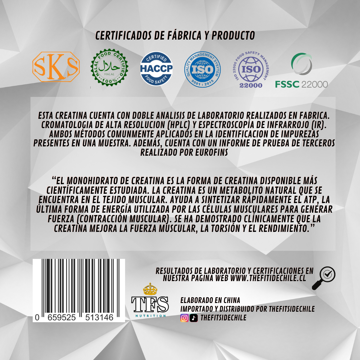 PREVENTA CREATINA 300 GRS (60 SERVICIOS) THEFITSIDE NUTRITION