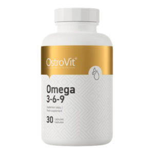 Frasco de OstroVit Omega 3-6-9 – suplemento con aceites esenciales para salud cardiovascular, hormonal y cerebral
